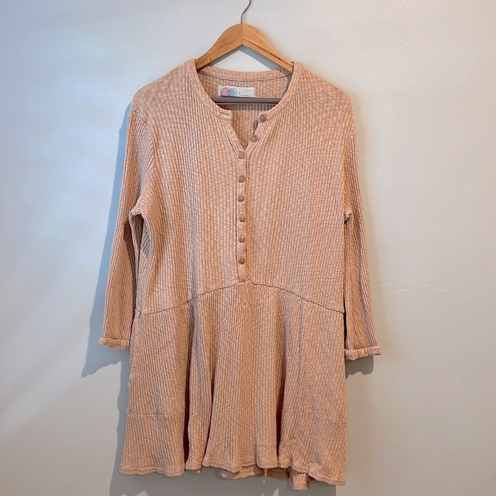Free People Beach Long Sleeve Ribbed Knit Midi Dress in Peach